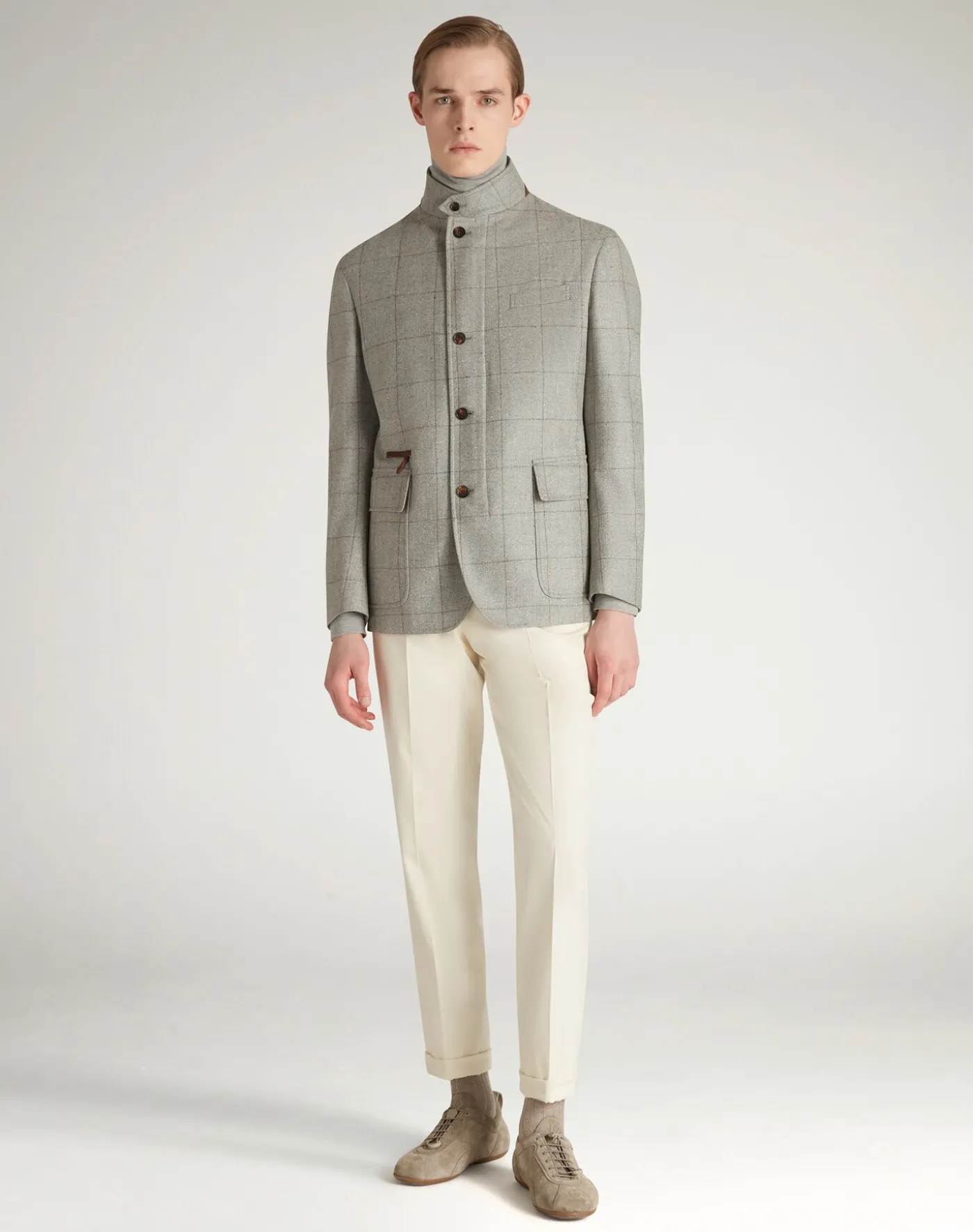 Wool Wool Silk Herringbone With Windowpane Check Bourdon Jacket